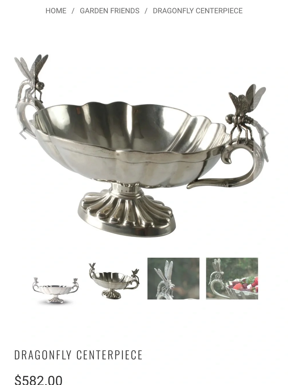Pewter Dragonfly Silver Centerpiece Bowl